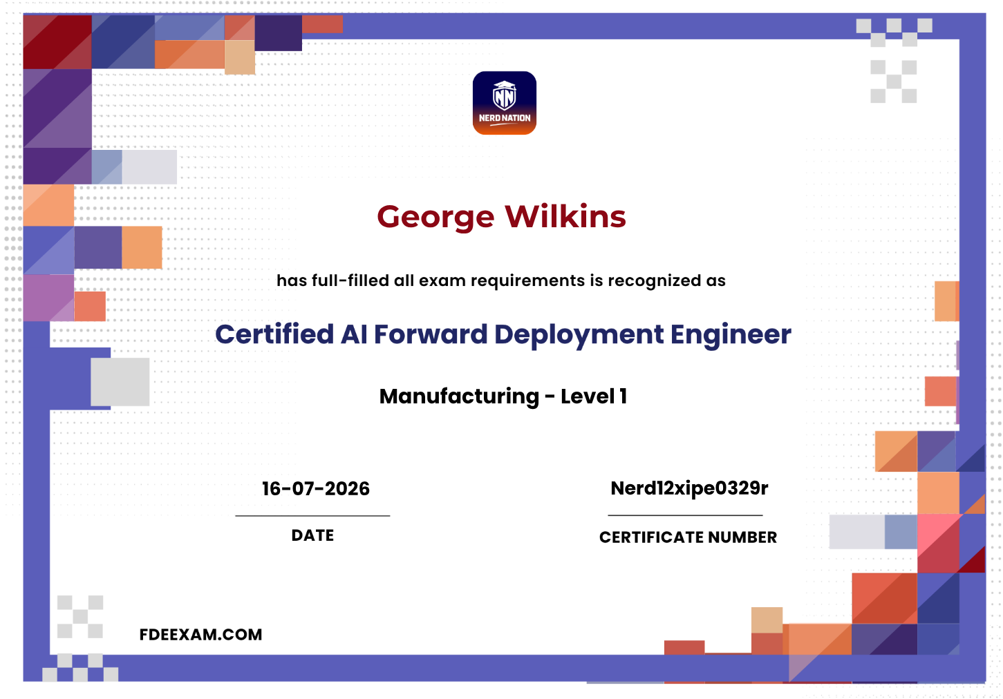 Sample FDE certificate